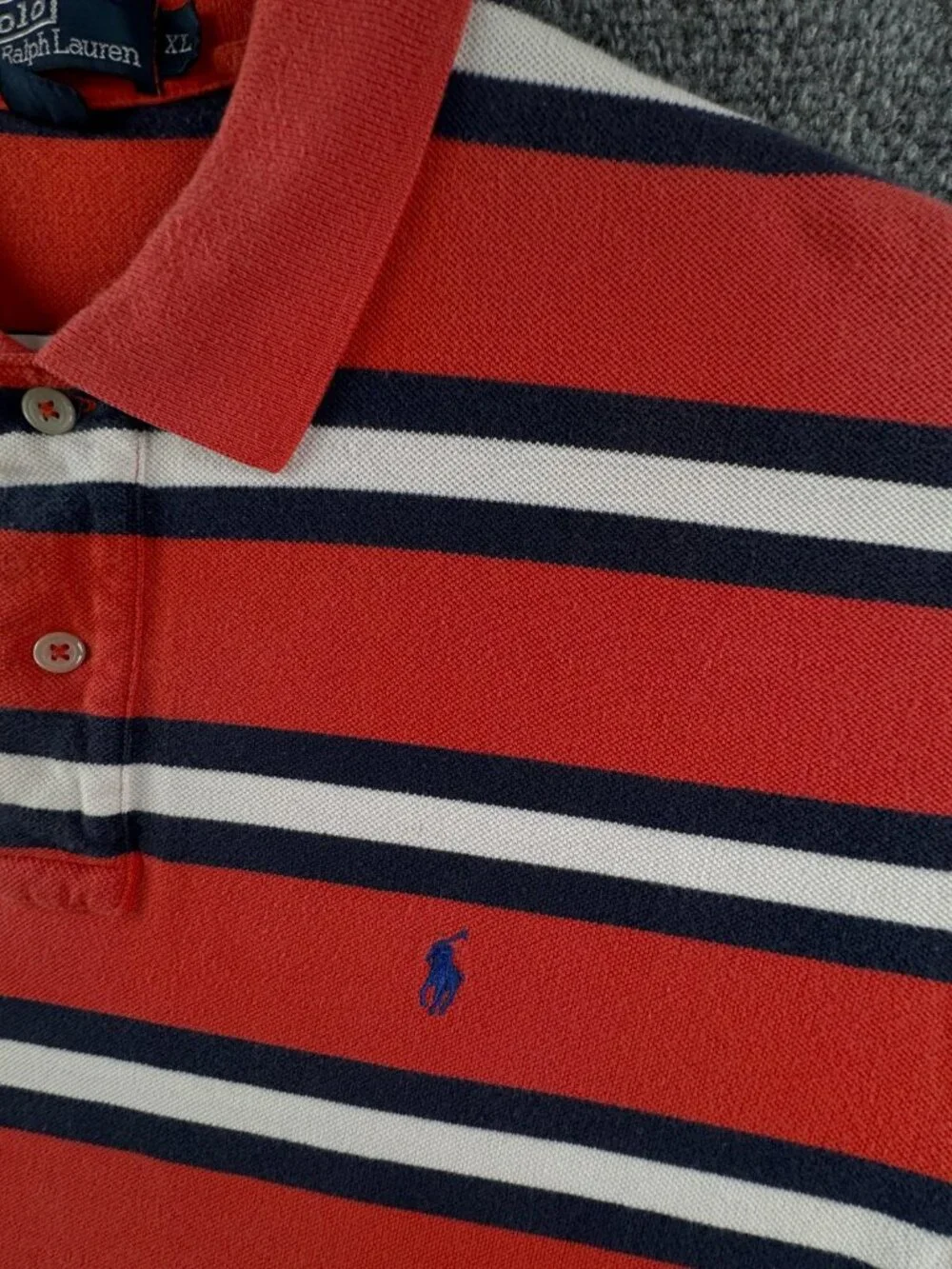 Polo Ralph Lauren Striped Short Sleeve Polo Shirt XL Knit Orange Blue Adult Men